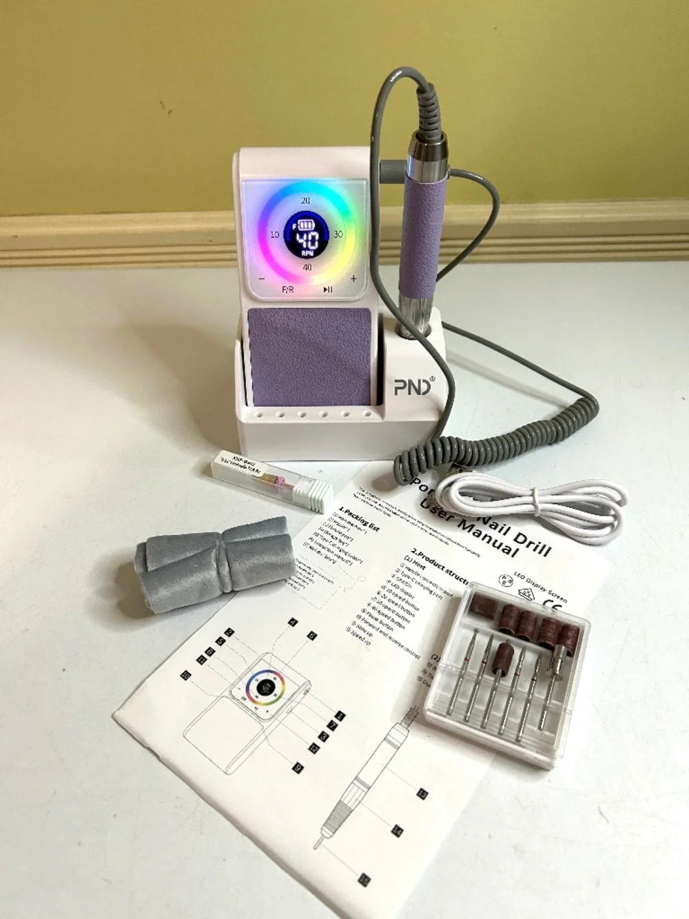 Professional Purple And White Nail Drill 40,000 RPM Cordless Rechargeable
